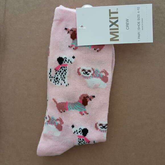 Mixit Accessories - NWT cute pink novelty crew socks with even cuter dogs, fits shoe size 4-10